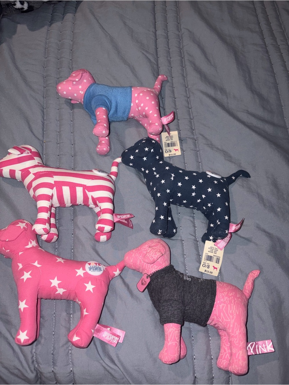 RARE PINK Victoria's Secret Assorted Star & Stripe Plush Dog Toys in Pink and Na
